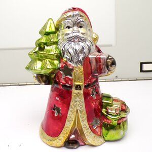 6" Tealight Candleholder Shiny Santa